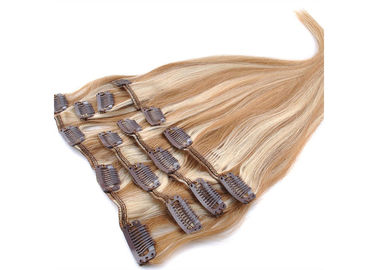 Chiny Złoty klip w naturalnych przedłużeniach włosów, podwójny Wątek 100 Remy Clip w przedłużeniach włosów dostawca
